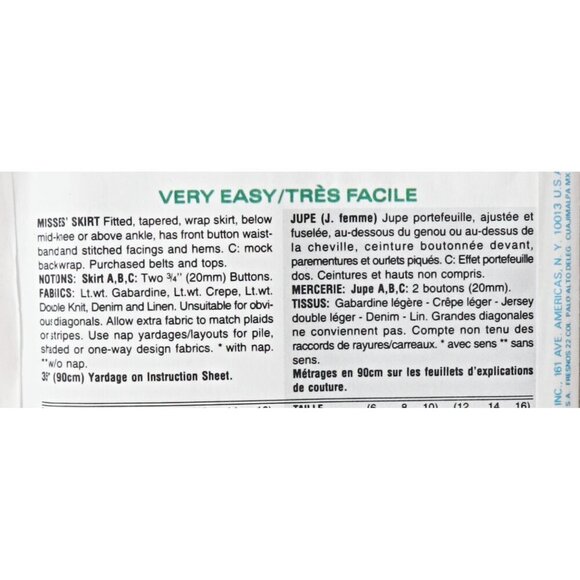 Vintage Vogue Sewing Pattern 8703 Misses Skirt Tapered Wrap Size 12 14 16 Uncut - Picture 4 of 5